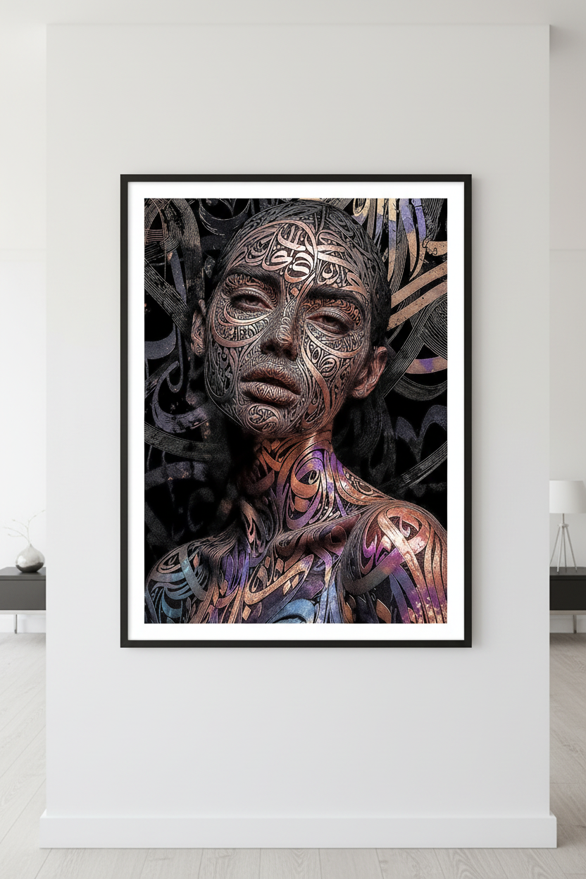 Elle Lit ce que les Autres ne Voient Pas — art numérique Fine Art encadré en situation | Bybadr