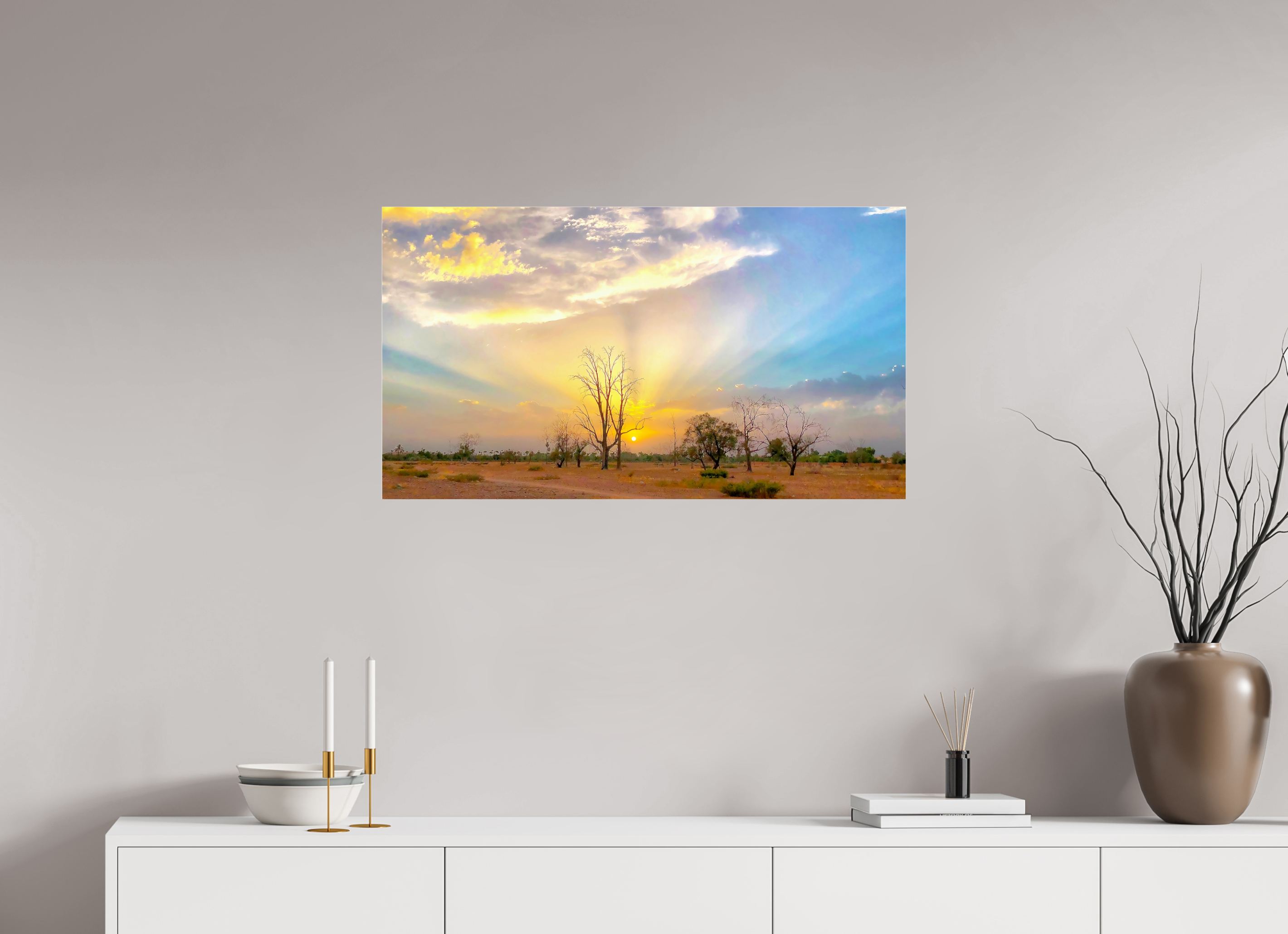 89,6 x 50 cm, Tirage photo métallisée sous Plexi Crépuscule de Menara