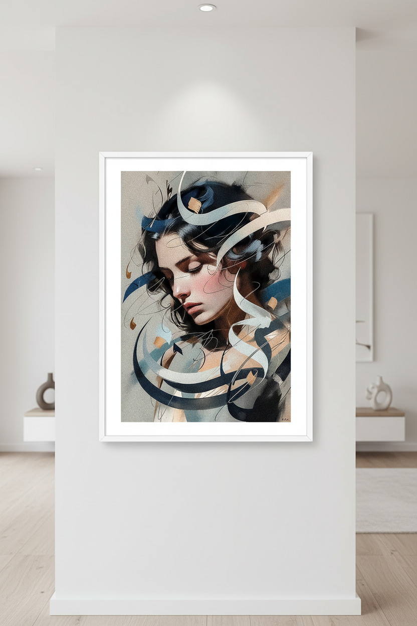 Elle Porte les Mots que Personne n'a Osé Dire — art numérique Fine Art encadré en situation | Bybadr
