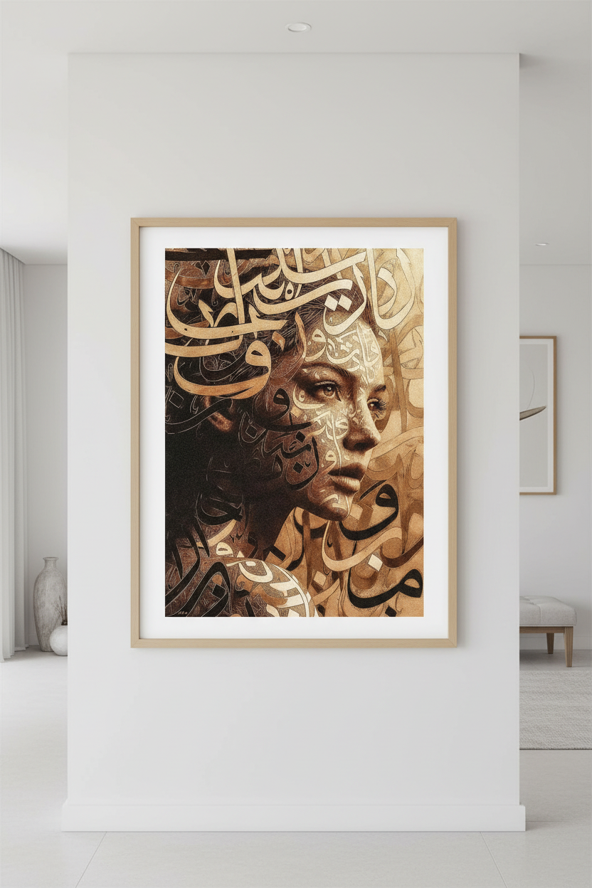 Enfermée dans les Mots qui la Libèrent — art numérique Fine Art encadré en situation | Bybadr