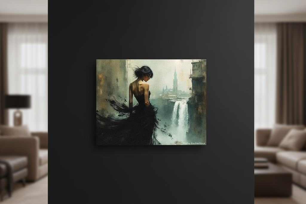 L'Exilée — Portrait Cosmique encadré en situation, art numérique Fine Art | Bybadr