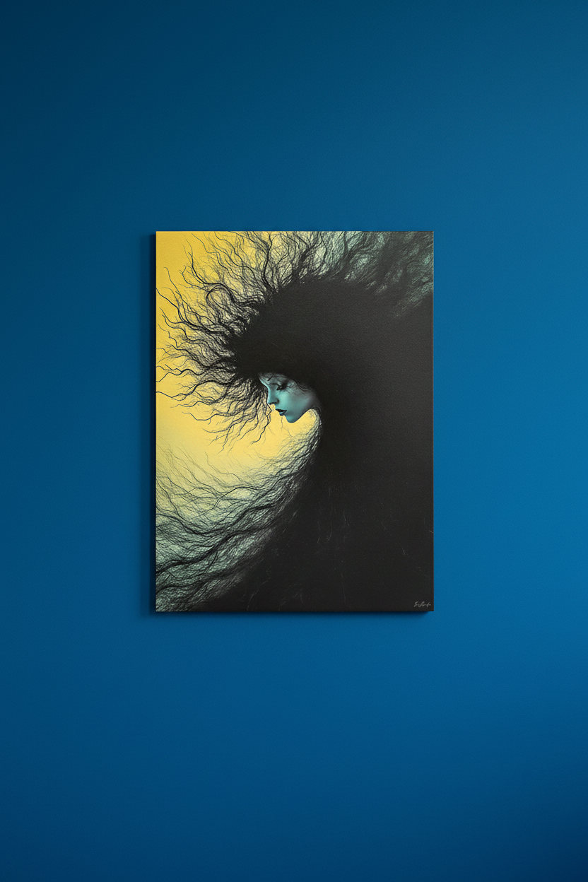 Nuée d'Encre et d'Or — Tirage Fine Art — Mur bleu Majorelle
