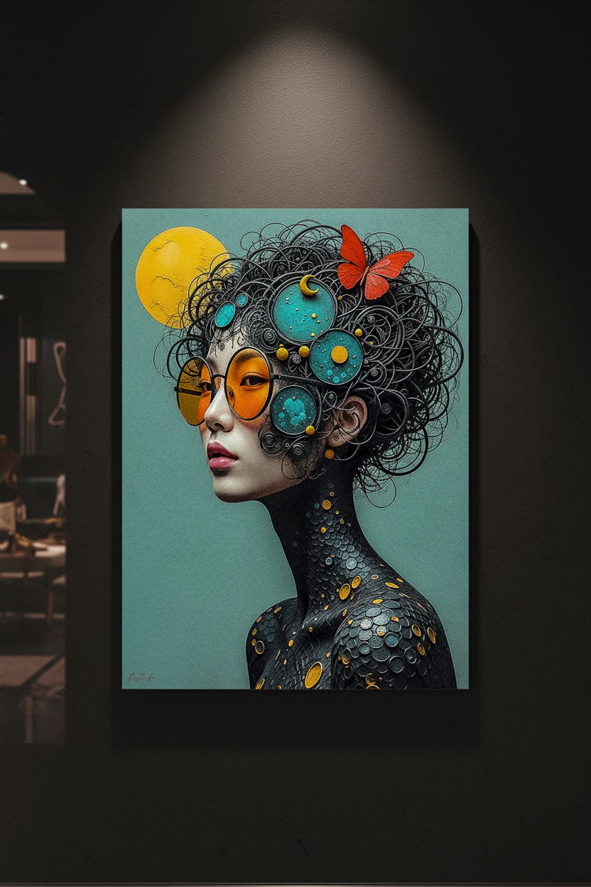 Regard Solaire, Âme Cosmique — Tirage Fine Art — Mur noir luxe