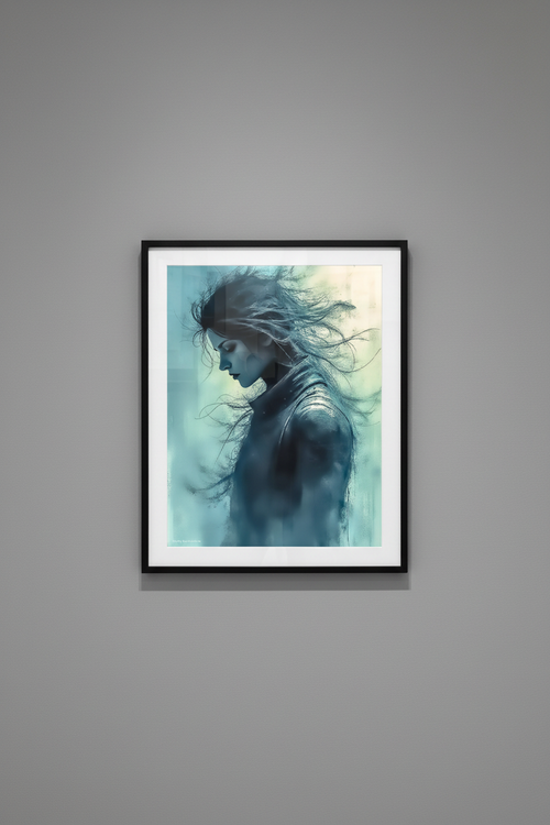 Brume Bleue fine art print displayed in pure gallery style on grey wall
