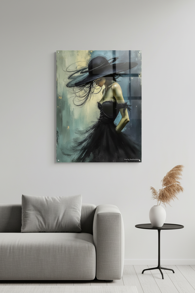 L'ombre d'encre sous le vent bleu - Acrylique sous Plexi