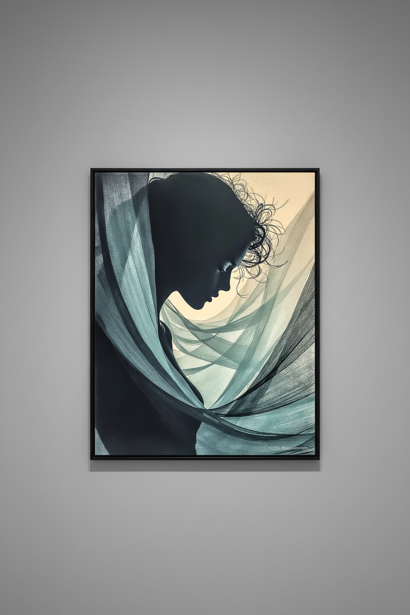 L'Enveloppée fine art print displayed in pure gallery style on grey wall