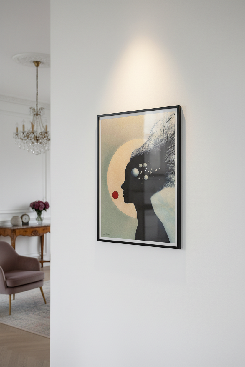 Éclipse Intérieure — Tirage Fine Art — Mur blanc salon parisien
