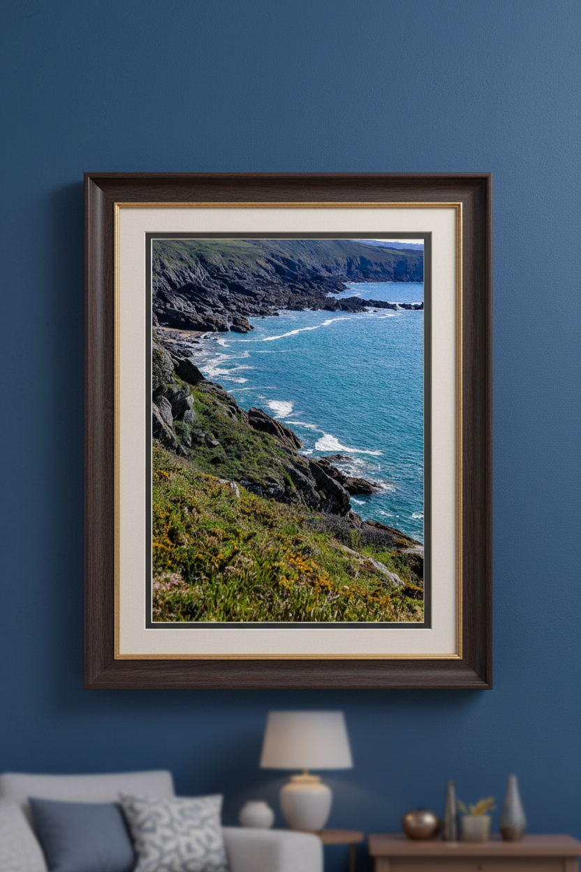 Les Ombres du Crépuscule — Mockup mur bleu royale