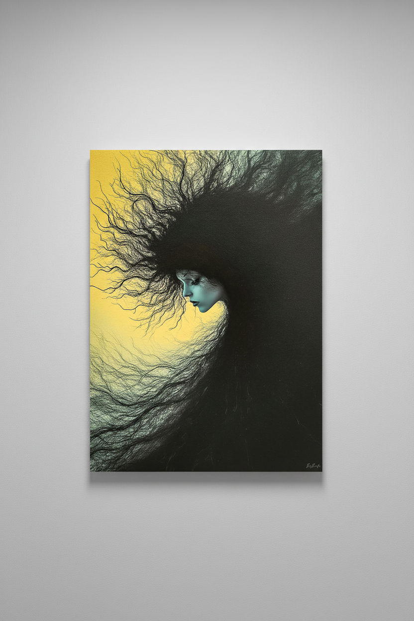 Nuée d'Encre et d'Or — Tirage Fine Art — Mur gris galerie