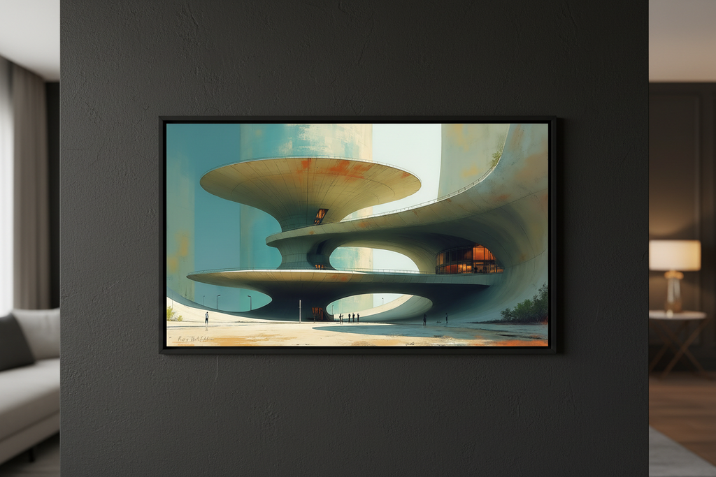 Les Plateaux Suspendus — Mockup mur noir