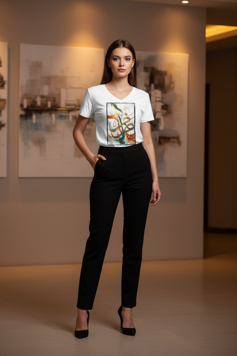 L'Or du Calame — jeune femme classe pantalon escarpins
