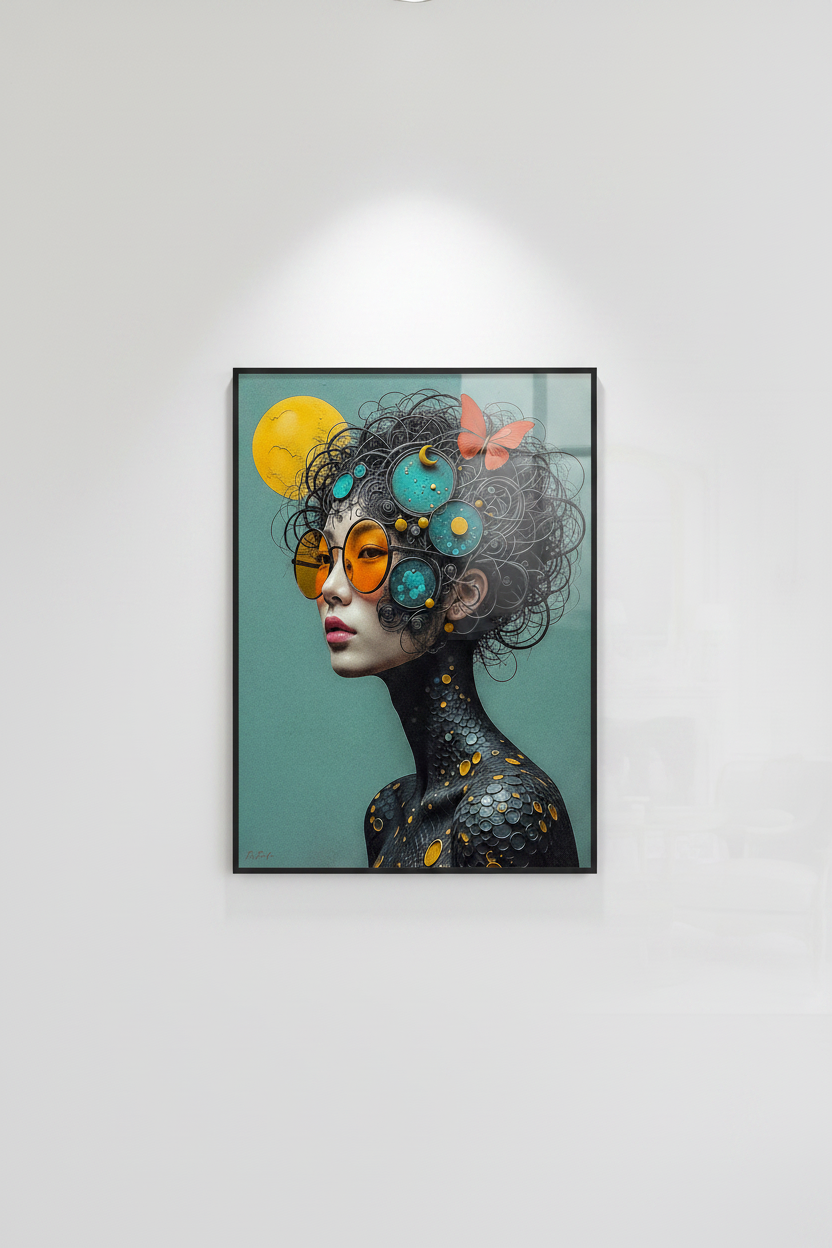 Regard Solaire, Âme Cosmique — Tirage Fine Art — Mur blanc salon parisien