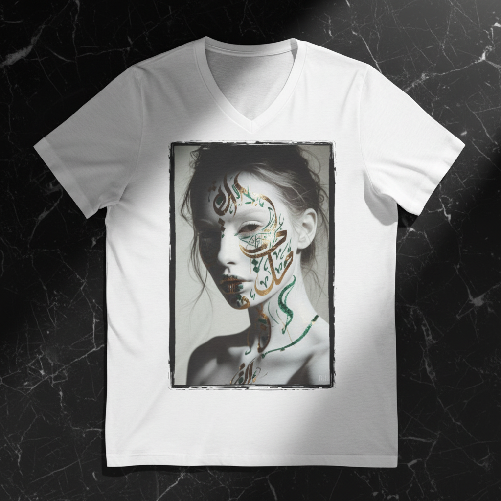 Flat lay marbre noir — Née des Lettres T-Shirt Col V Bybadr
