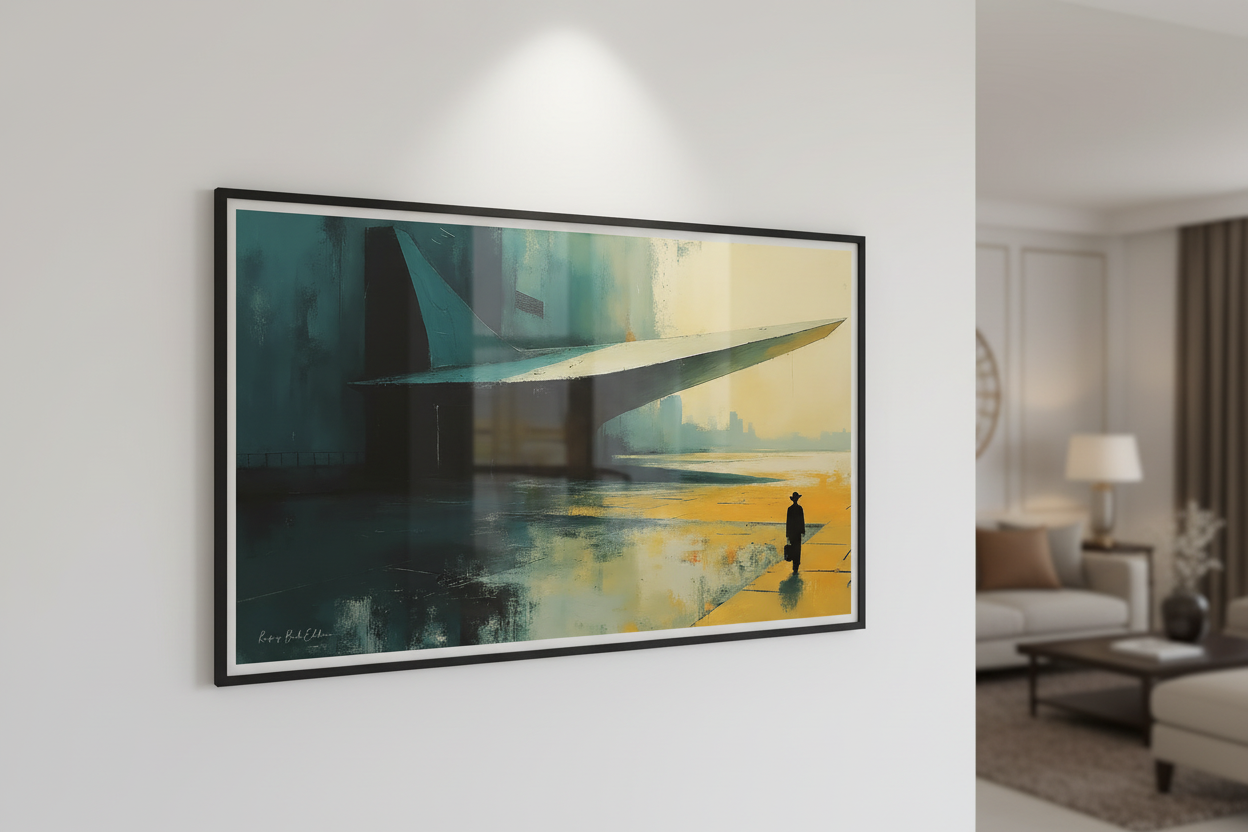 Le Voyageur — Mockup mur blanc