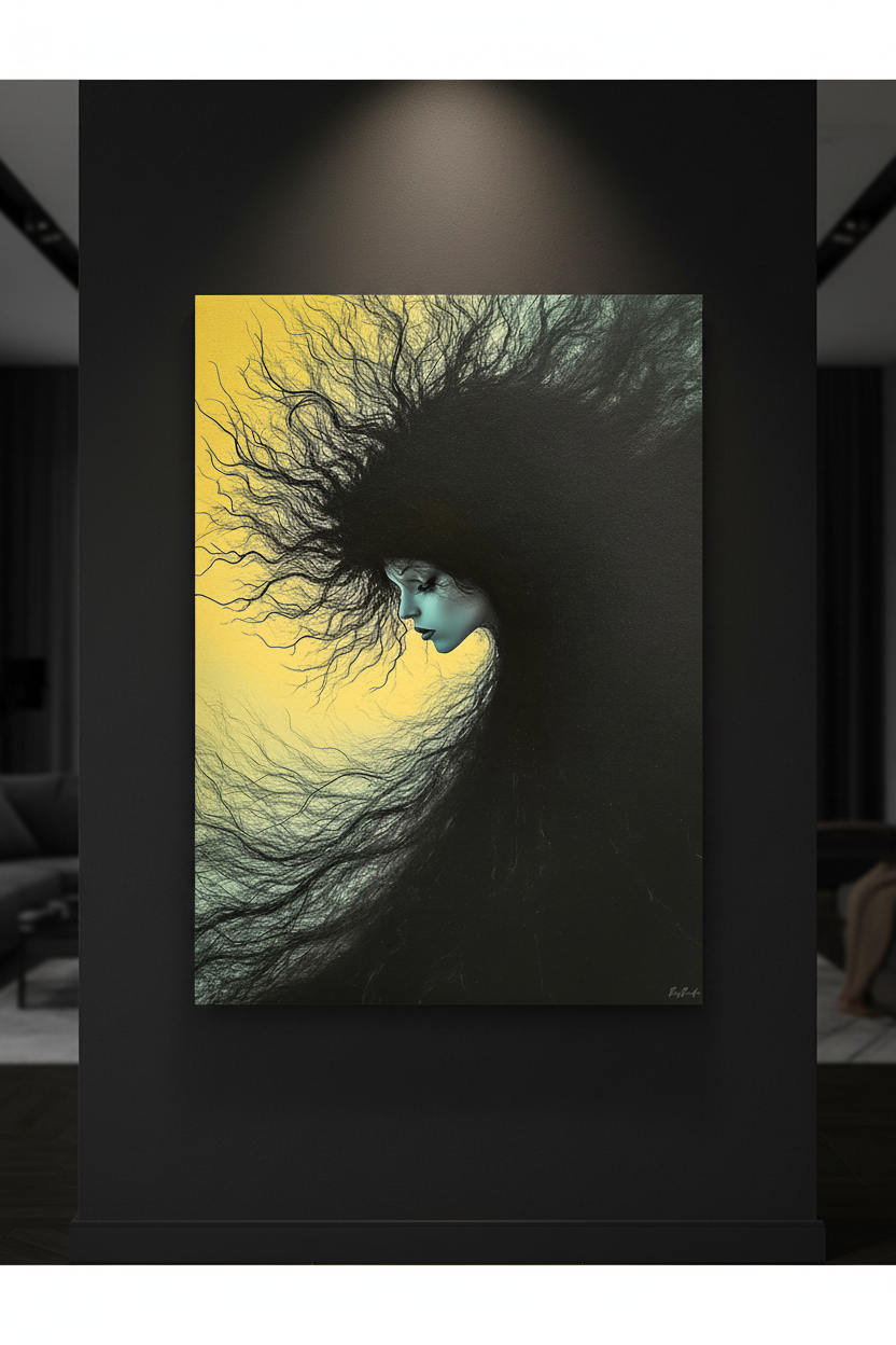 Nuée d'Encre et d'Or — Tirage Fine Art — Mur noir