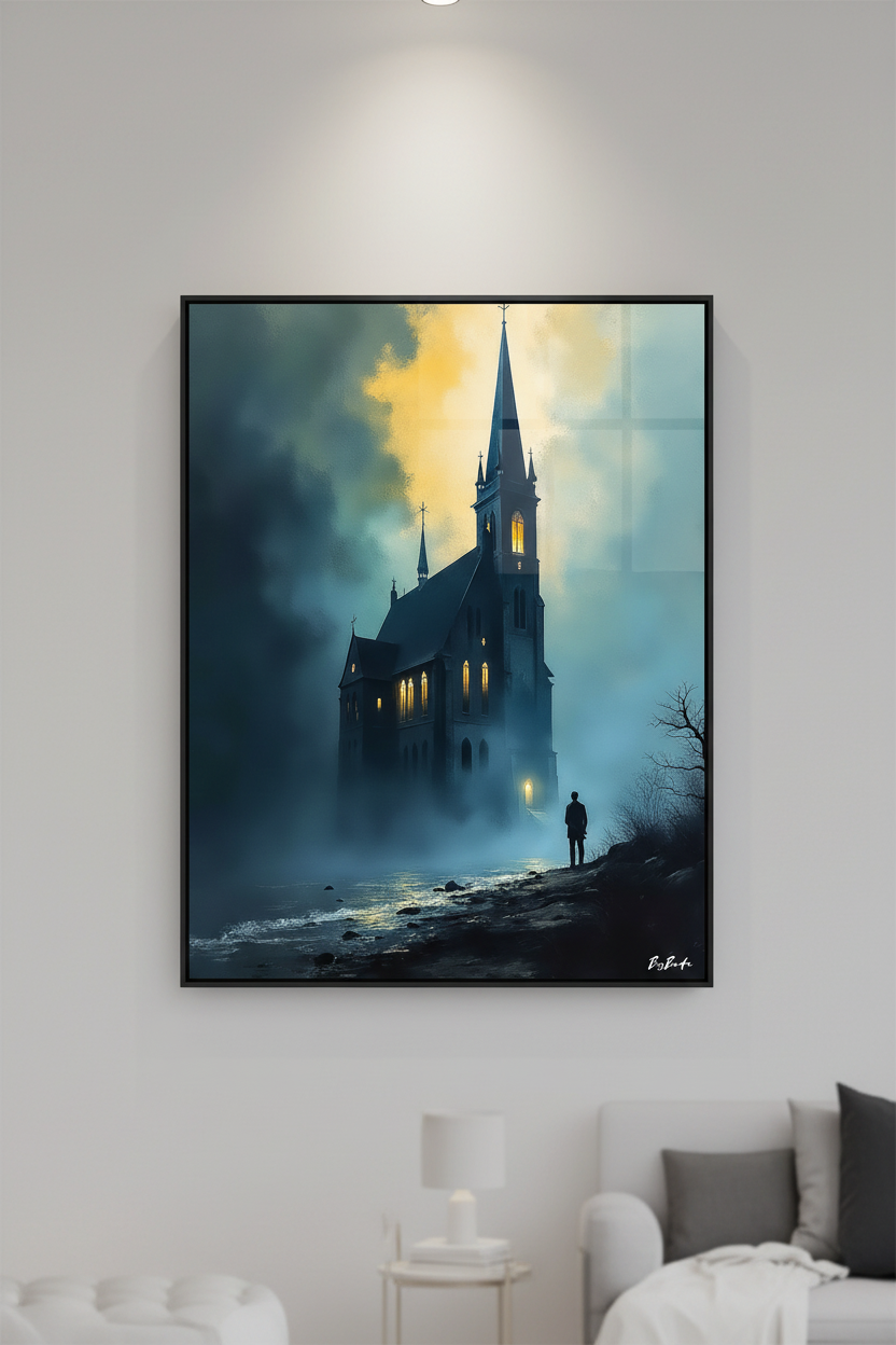 La Lumière dans la Brume — Mockup mur blanc