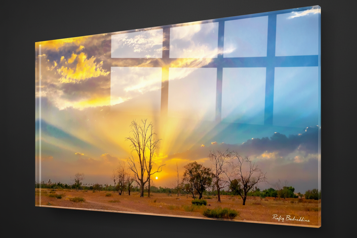 Crépuscule de Menara - Effet brillant Acrylique sous Plexi