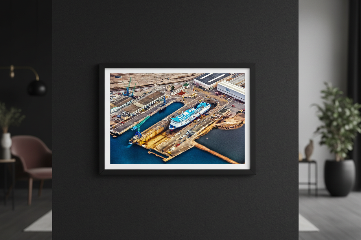 Marseille Port des Horizons Élargis fine art print on black wall