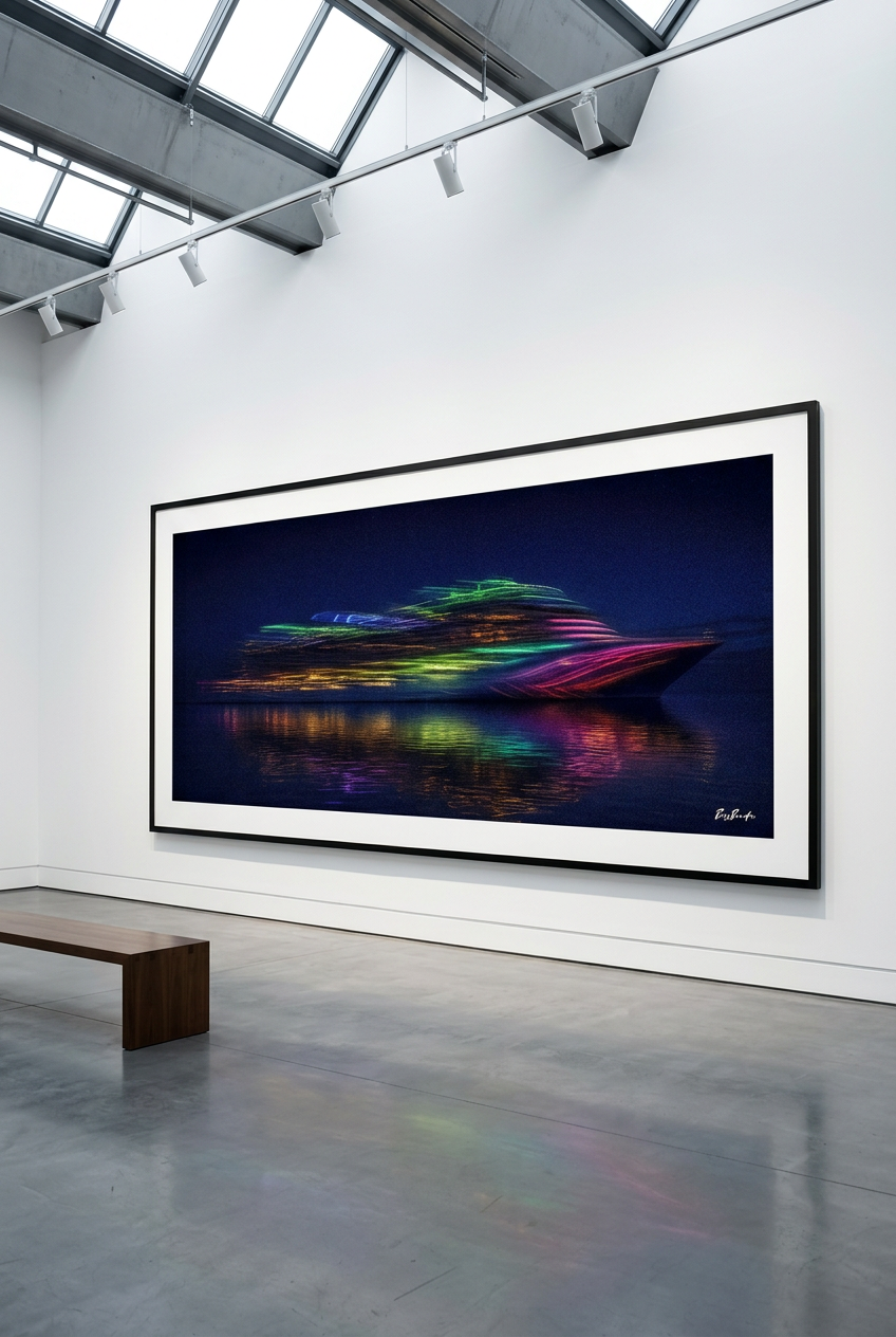 L’Océan en couleurs — photographie maritime panoramique présentée en grand format dans une galerie, cadre noir et passe-partout blanc | Bybadr