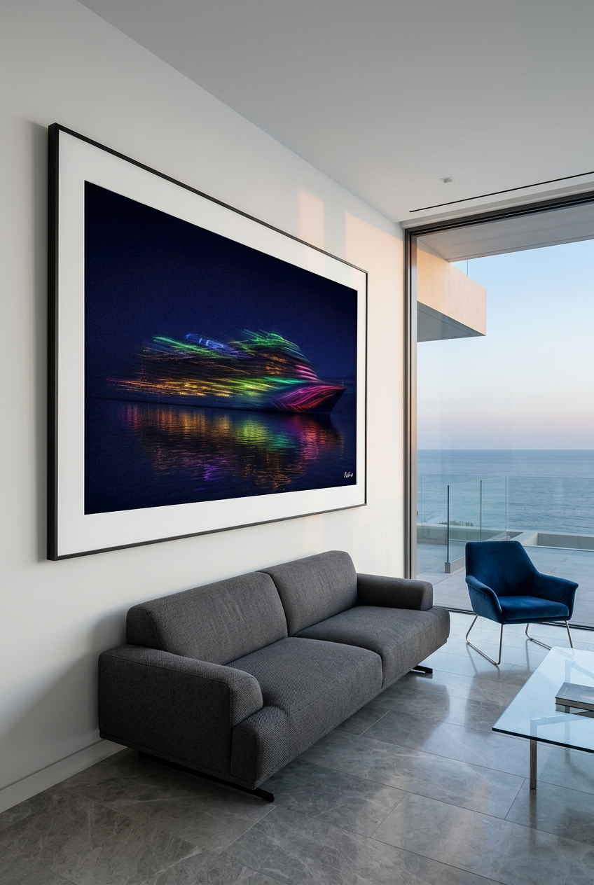L’Océan en couleurs — photographie maritime panoramique encadrée dans une villa contemporaine avec vue sur la mer | Bybadr