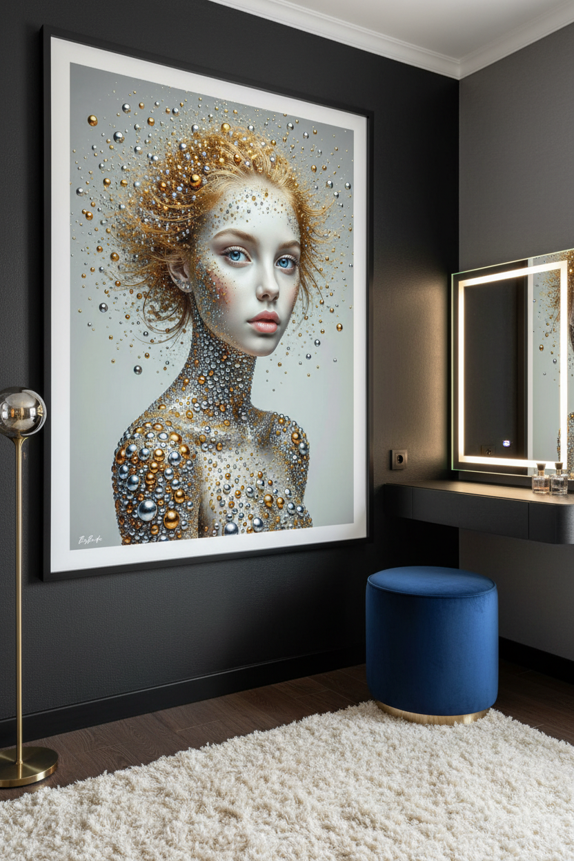 La Métamorphose — art numérique Fine Art encadré dans un boudoir de luxe | Bybadr