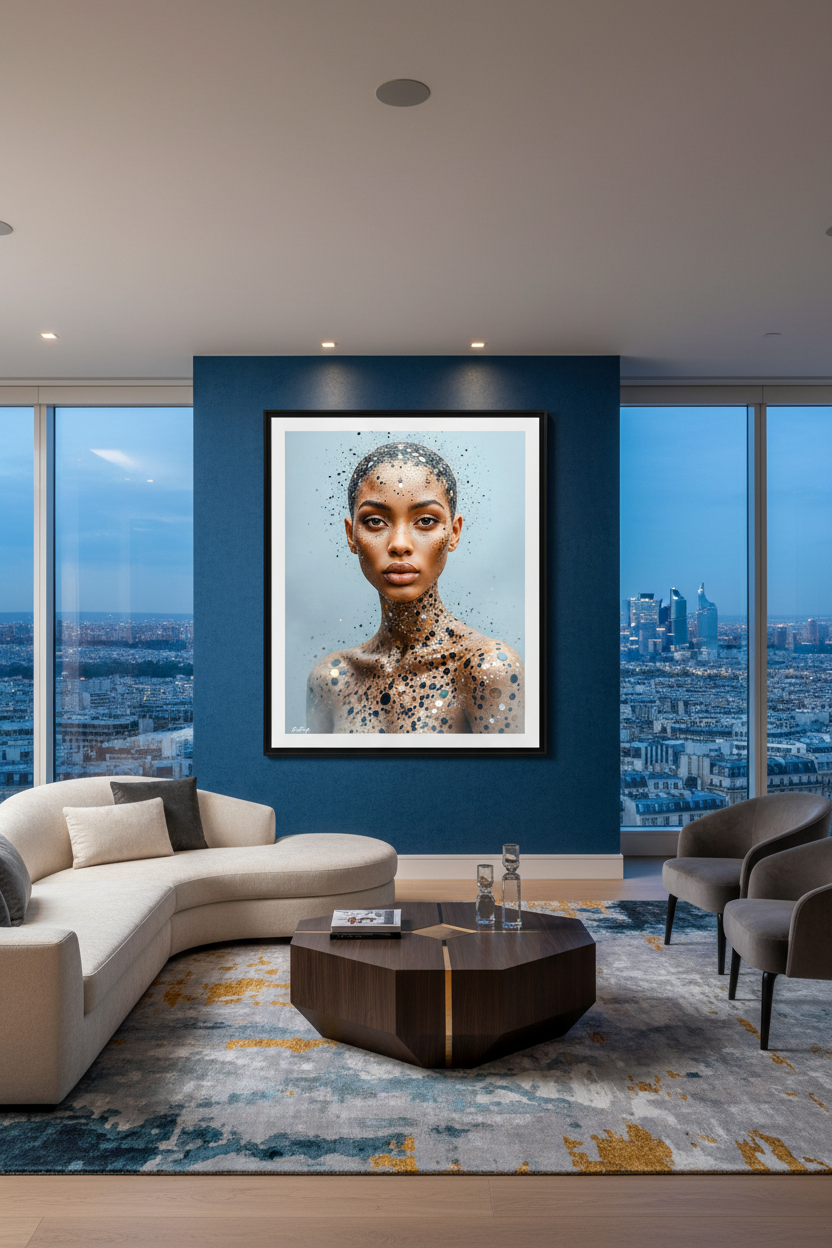 La Métamorphose — art numérique Fine Art encadré dans un penthouse vue sur Paris | Bybadr