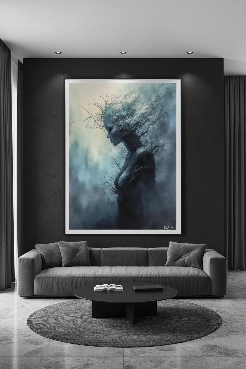 La Muse des Nuits Azurées — Tirage Fine Art encadré dans un penthouse New York | Bybadr