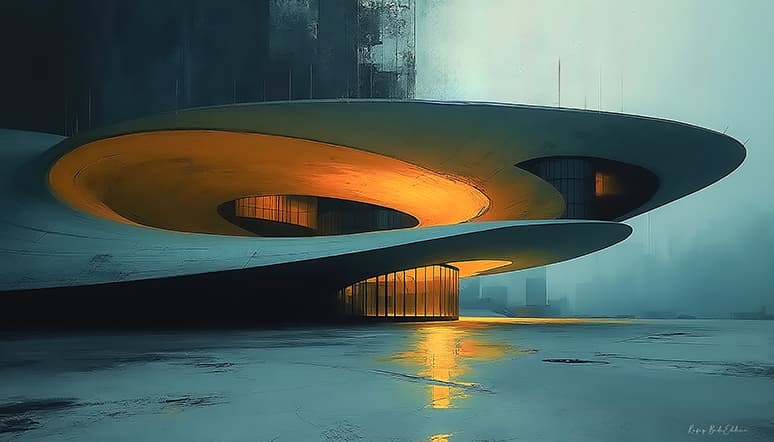 Le Sanctuaire Flottant — Architecture Imaginaire, art numérique Fine Art, édition limitée 150 ex. | Bybadr