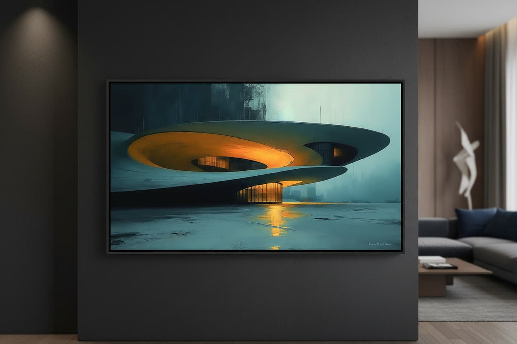 Le Sanctuaire Flottant — art numérique Fine Art encadré en situation | Bybadr