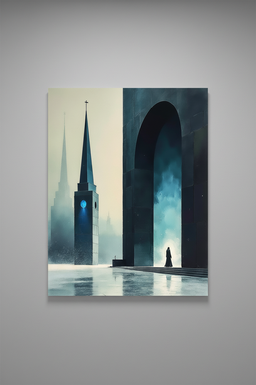 Le Seuil de l'Éternité — Sanctuaires encadré en situation, art numérique Fine Art | Bybadr