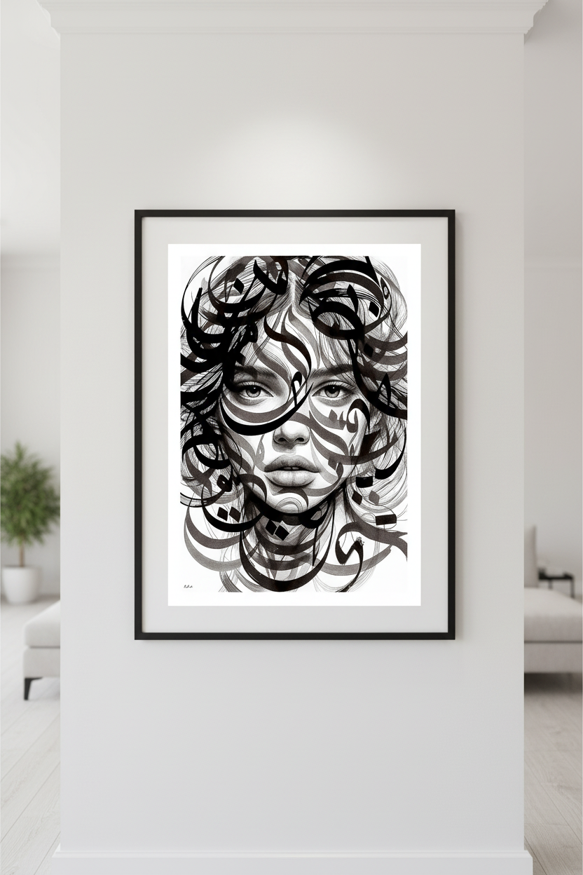 Le Silence aussi a une Écriture — art numérique Fine Art encadré en situation | Bybadr