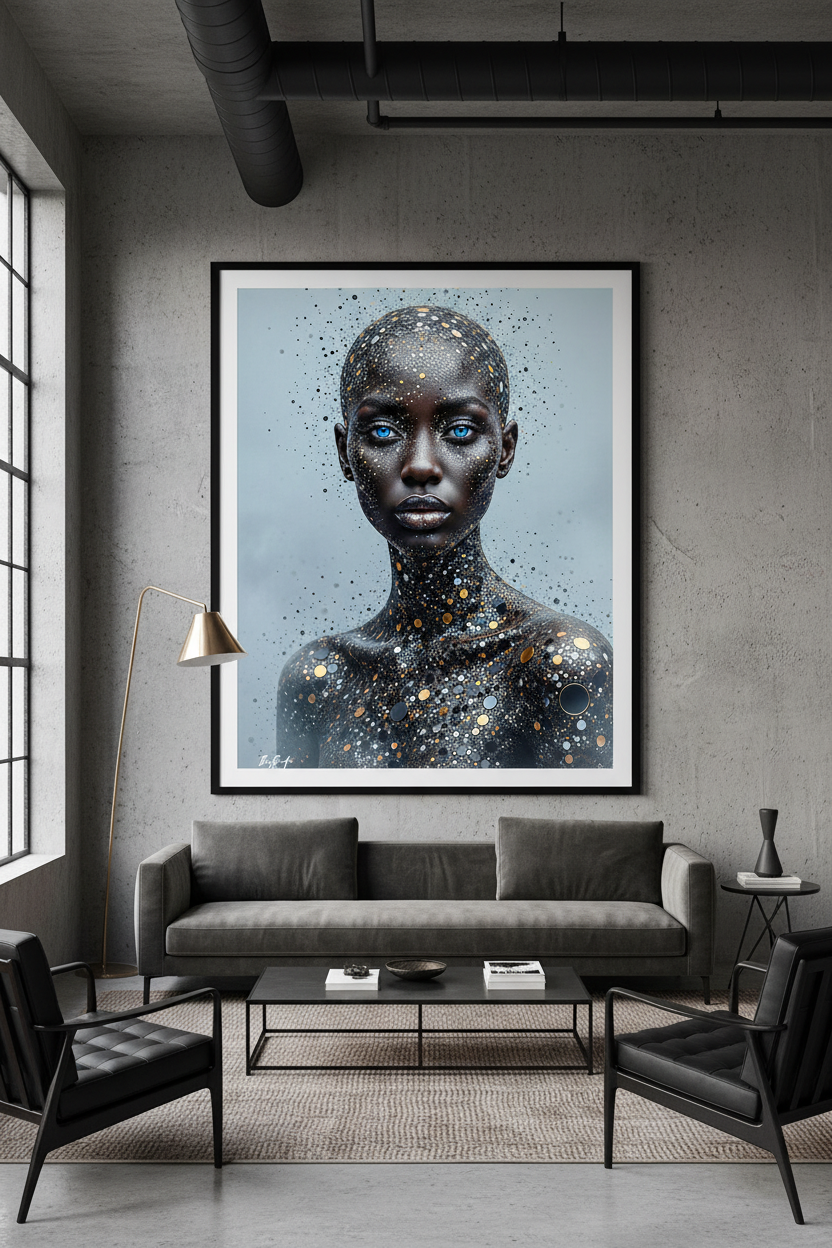 L'Éclat du Silence — art numérique Fine Art encadré sur mur béton ciré | Bybadr