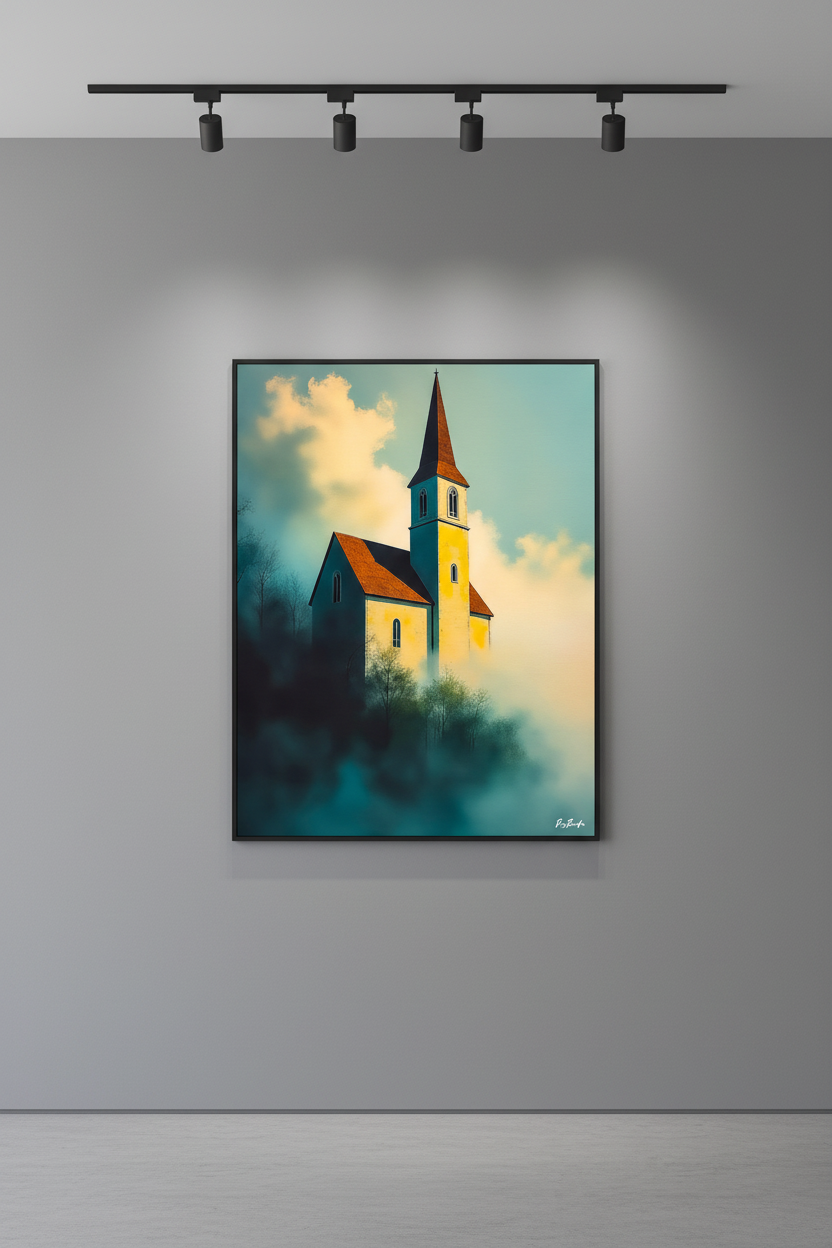 L'Église dans les Nuages — Sanctuaires encadré en situation, art numérique Fine Art | Bybadr