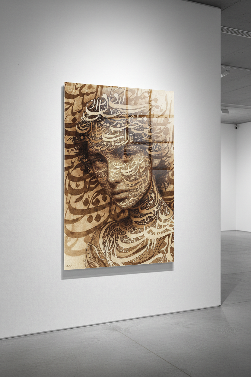 Les Lettres Dansent avant de se Poser — art numérique Fine Art Mockup plexi 