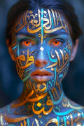 L'Oracle — Body Paint, calligraphie arabe dorée et teal, yeux rouges, édition limitée 150 ex. | Bybadr