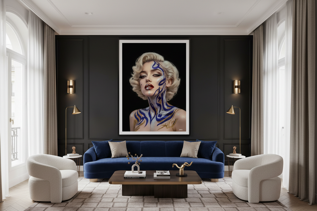 Marilyn Maktoub — Body Paint, calligraphie arabe sur fond noir, art numérique Fine Art édition limitée 150 ex. | Bybadr