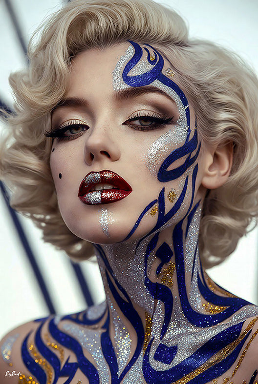 Marilyn Maktoub — Body Paint Fine Art encadré dans un salon moderne | Bybadr