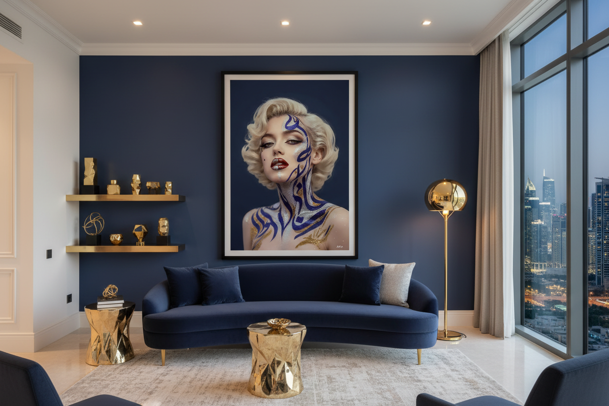 Marilyn Maktoub — Body Paint Fine Art encadré dans un penthouse Dubai | Bybadr