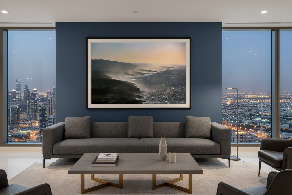 Quand la Mer Fume — photographie Fine Art encadrée dans un salon moderne | Bybadr