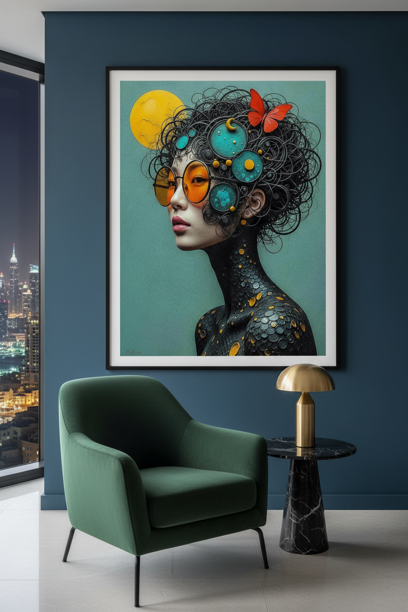 Regard Solaire, Âme Cosmique — Tirage Fine Art encadré dans un penthouse New York | Bybadr